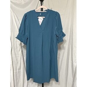 Wkior Short Sleeve Medium Dress for Women V‎ Neck Casual Loose Flowy Swing Shift